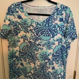 Talbots Blue Short Sleeve T-Shirt with Paisley Design